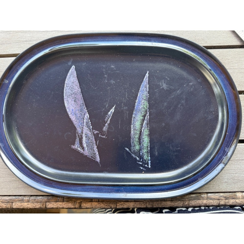 Vintage Noritake Primastone Spinnaker oval platter navy 1970s 9x14"